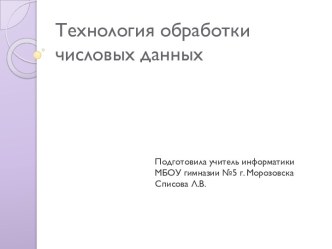 Технология обработки числовых данных