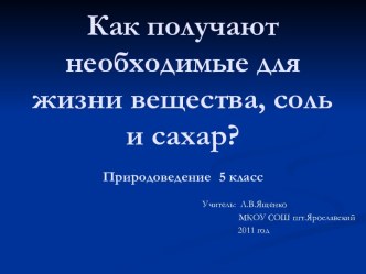 Как получают необходимые для жизни вещества, соль и сахар?