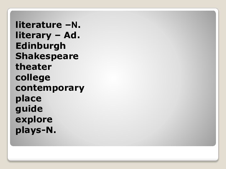 literature –N. literary – Ad. Edinburgh  Shakespeare  theater  college