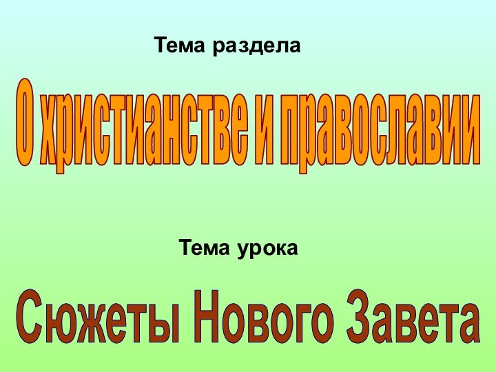 О христианстве и православииСюжеты Нового ЗаветаТема разделаТема урока