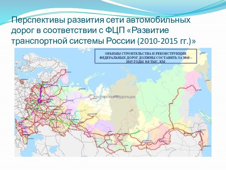 Перспективы развития сети автомобильных дорог в соответствии с ФЦП «Развитие транспортной системы России (2010-2015 гг.)»