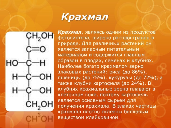 Крахмал, являясь одним из продуктов фотосинтеза, широко распространен в природе. Для различных