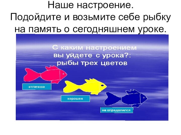 Наше настроение. Подойдите и возьмите себе рыбку на память о сегодняшнем уроке.