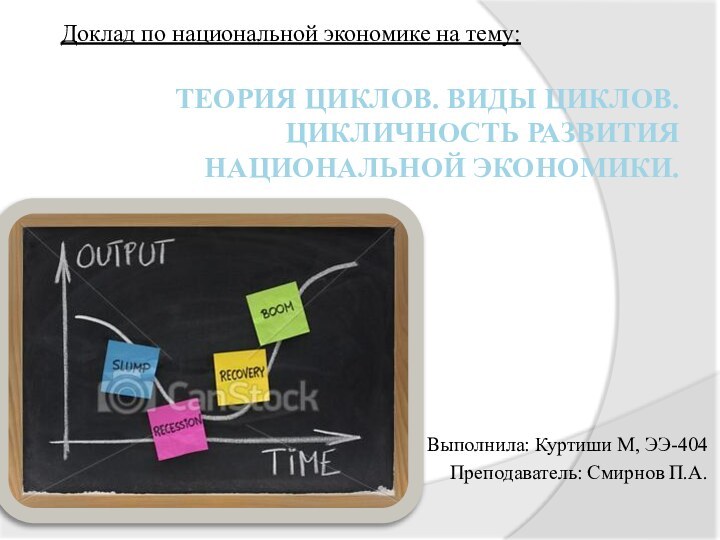 Теория циклов. Виды циклов. Цикличность развития национальной экономики. Выполнила: Куртиши М, ЭЭ-404Преподаватель: