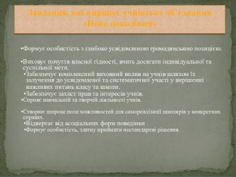 Задачи, которые решает ученическое объединение Новое поколение