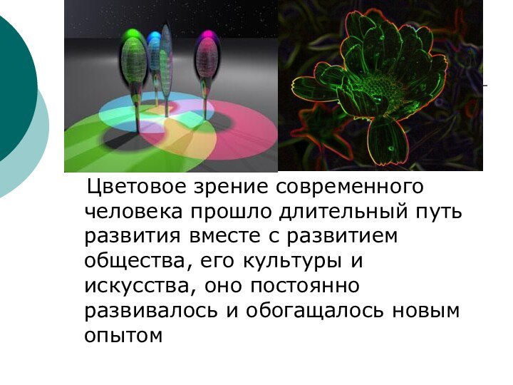 Цветовое зрение современного человека прошло длительный путь развития вместе с