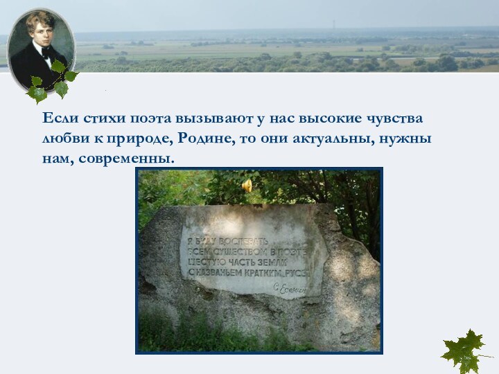 Если стихи поэта вызывают у нас высокие чувства любви к природе, Родине,