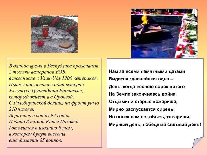 В данное время в Республике проживает 2 тысячи ветеранов ВОВ, в том