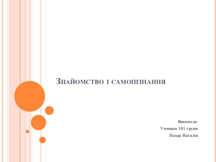 Знайомство і самопізнанняВиконала:Учениця 101 групиПахар Наталія