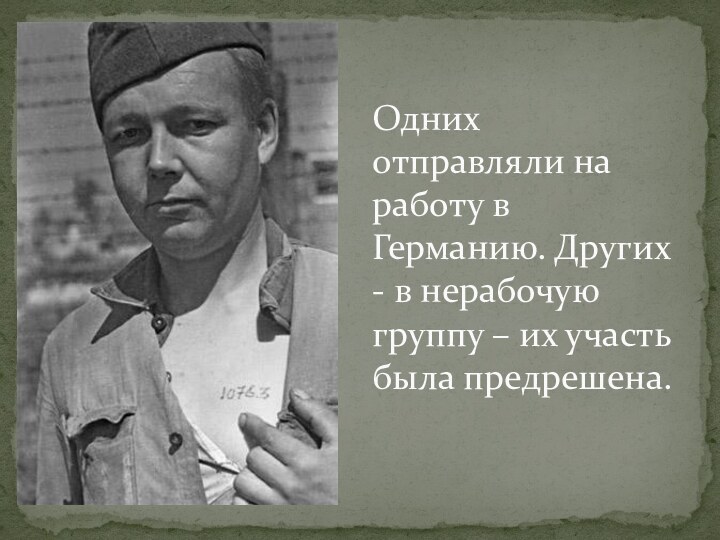 Одних отправляли на работу в Германию. Других - в нерабочую группу –