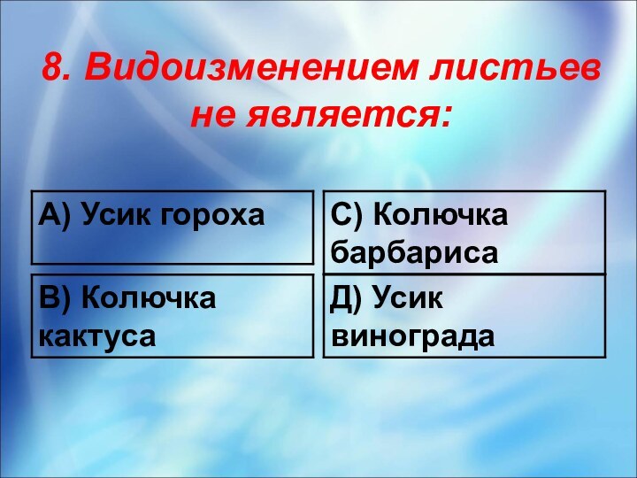 8. Видоизменением листьев не является: