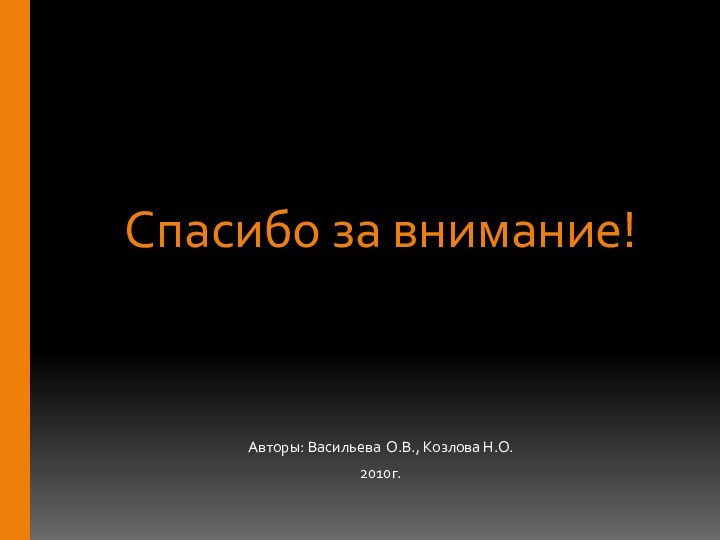 Спасибо за внимание!Авторы: Васильева О.В., Козлова Н.О.2010г.