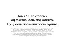 Тема 16. Контроль и эффективность маркетинга. Сущность маркетингового аудита.