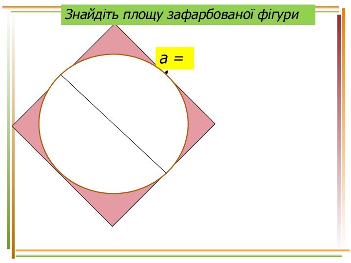 а = 4Знайдіть площу зафарбованої фігури