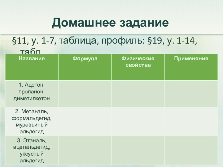 Домашнее задание§11, у. 1-7, таблица, профиль: §19, у. 1-14,табл