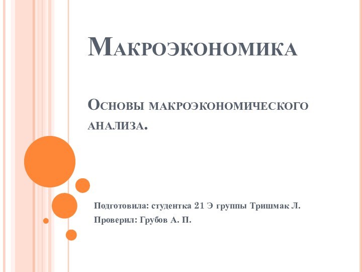 Макроэкономика  Основы макроэкономического анализа. Подготовила: студентка 21 Э группы Тришмак Л.Проверил: Грубов А. П.