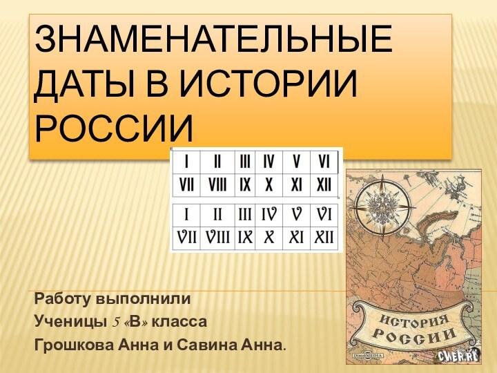 Знаменательные даты в истории РоссииРаботу выполнили Ученицы 5 «В» классаГрошкова Анна и Савина Анна.