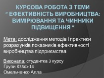 Курсова робота З теми “ Ефективність виробництва:вимірювання та чинники підвищення ”