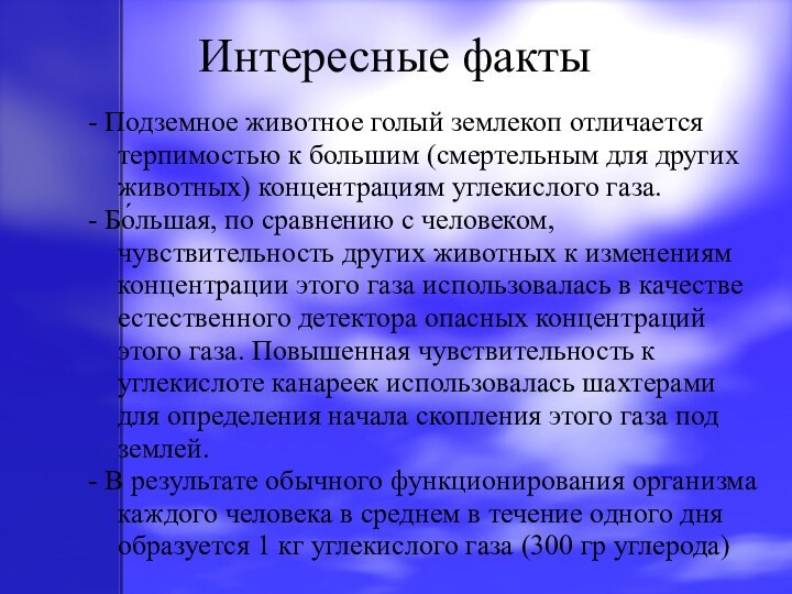 - Подземное животное голый землекоп отличается терпимостью к большим (смертельным для других