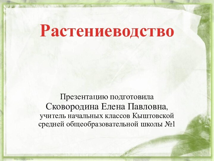 Растениеводство Презентацию подготовила Сковородина Елена Павловна, учитель начальных классов Кыштовской средней общеобразовательной школы №1