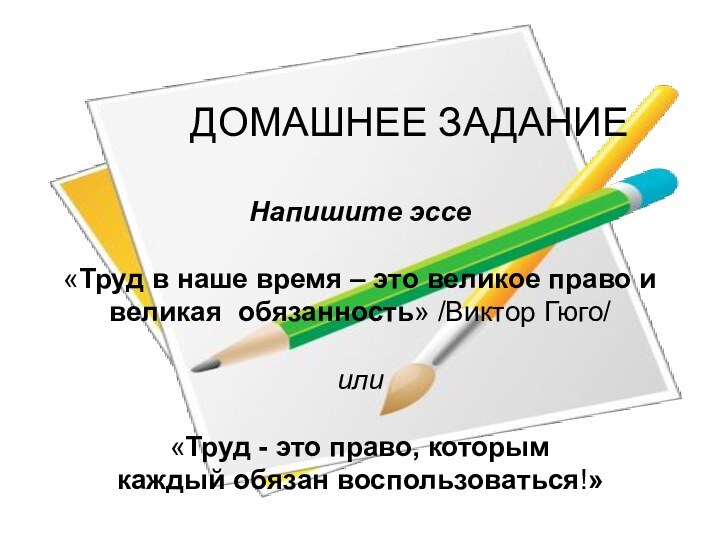 ДОМАШНЕЕ ЗАДАНИЕ  Напишите эссе