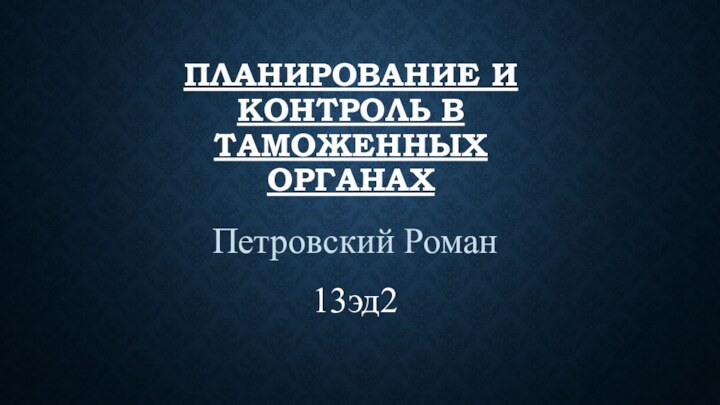 Планирование и контроль в таможенных органахПетровский Роман 13эд2