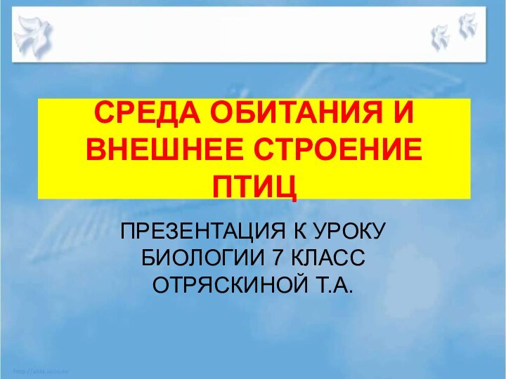 СРЕДА ОБИТАНИЯ И ВНЕШНЕЕ СТРОЕНИЕ ПТИЦПРЕЗЕНТАЦИЯ К УРОКУ БИОЛОГИИ 7 КЛАСС ОТРЯСКИНОЙ Т.А.