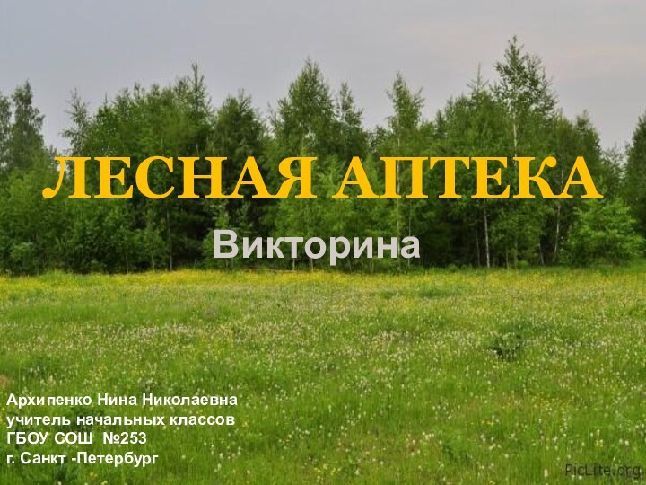 ЛЕСНАЯ АПТЕКАВикторинаАрхипенко Нина Николаевнаучитель начальных классовГБОУ СОШ №253г. Санкт -Петербург