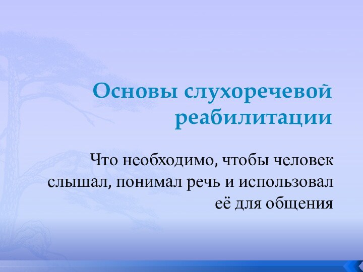 Основы слухоречевой реабилитацииЧто необходимо, чтобы человек слышал, понимал речь и использовал её для общения