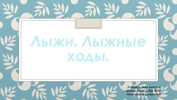 Лыжи. Лыжные ходы.Ученицы 8»А» класса.Школы ГБОУ СОШ №951Моисеевой Елизаветы.