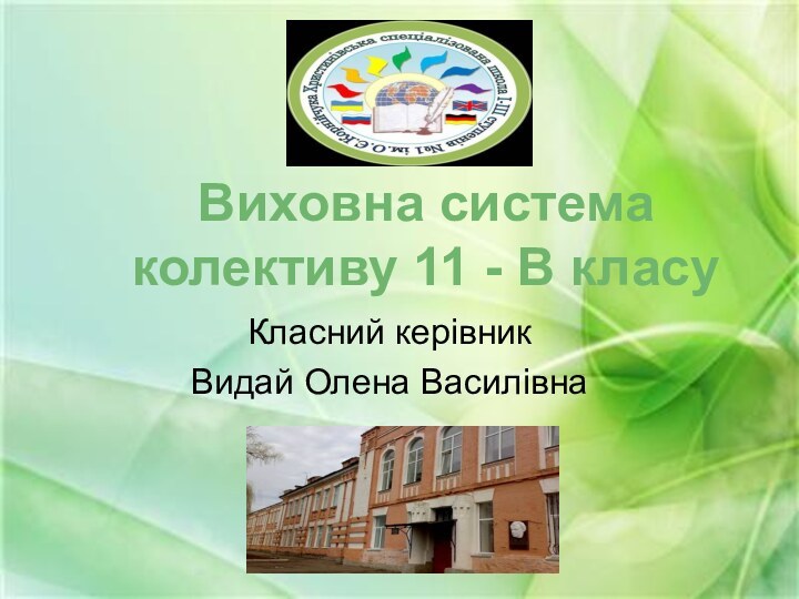 Виховна система колективу 11 - В класуКласний керівник Видай Олена Василівна