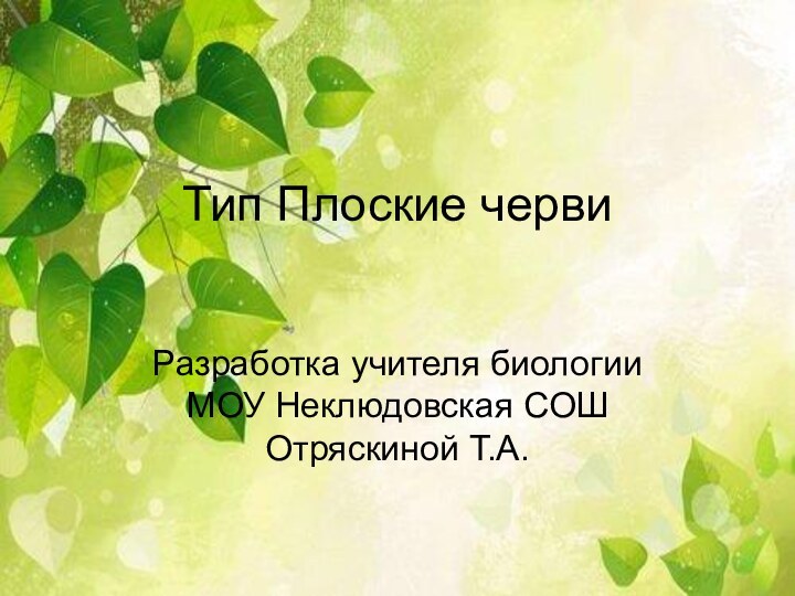 Тип Плоские червиРазработка учителя биологии МОУ Неклюдовская СОШ Отряскиной Т.А.