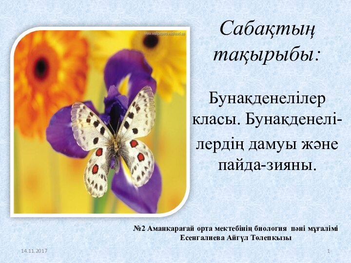 Сабақтың тақырыбы:Бунақденелілер класы. Бунақденелі-лердің дамуы және пайда-зияны. №2 Аманқарағай орта мектебінің биология