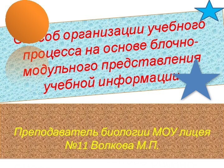 Способ организации учебного процесса на основе блочно-модульного представления учебной информации. Преподаватель биологии