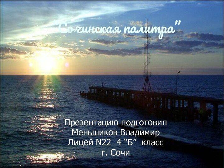 “Сочинская палитра” Презентацию подготовил   Меньшиков ВладимирЛицей N22 4 “Б” класс г. Сочи