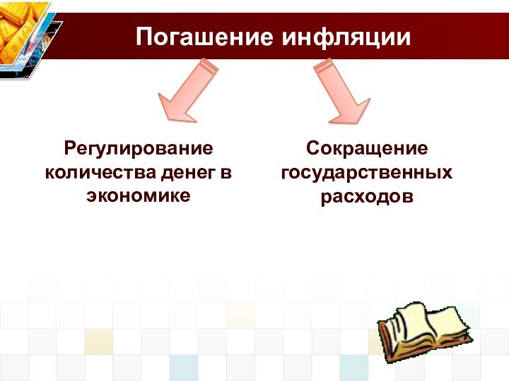 Погашение инфляцииРегулирование количества денег в экономикеСокращение государственных расходов