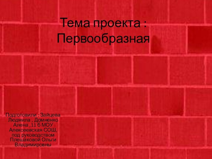 Тема проекта : Первообразная Подготовили : Зайцева Людмила , Домненко Алена ,11