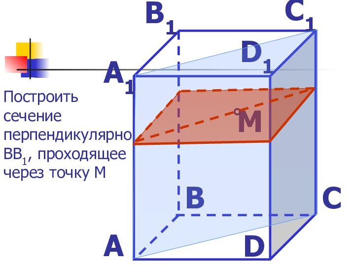 MD1C1B1A1DCBAПостроить сечение перпендикулярноВВ1, проходящее через точку М