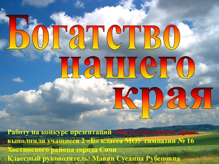 Богатство нашегокраяРаботу на конкурс презентаций «Богатство нашего края» выполнили учащиеся 2 «Б»