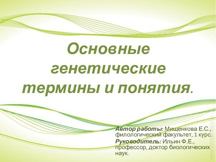 Основные генетические термины и понятия.Автор работы: Мищенкова Е.С., филологический факультет, 1 курс.