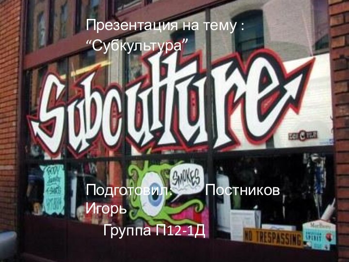 Презентация на тему : “Субкультура”Подготовил: Постников Игорь	Группа П12-1Д