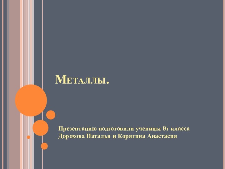 Металлы.Презентацию подготовили ученицы 9г класса Дорохова Наталья и Корягина Анастасия