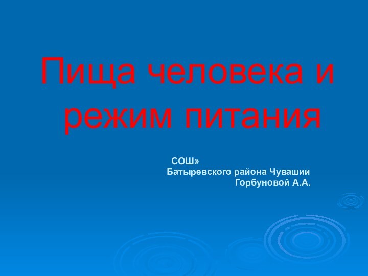 Пища человека и  режим питания СОШ» Батыревского района Чувашии Горбуновой А.А.