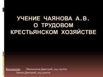 Учение Чаянова А.В. О трудовом крестьянском хозяйстве