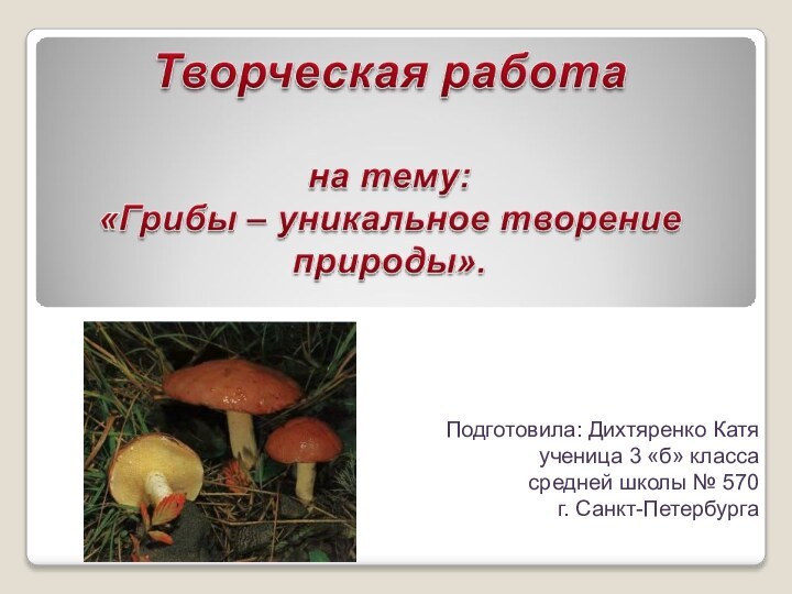 Подготовила: Дихтяренко Катяученица 3 «б» классасредней школы № 570 г. Санкт-Петербурга