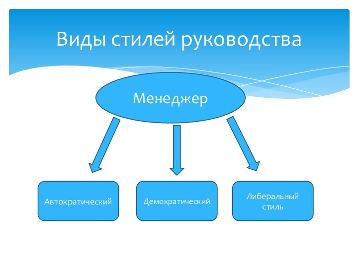 Виды стилей руководстваМенеджерАвтократическийЛиберальный стильДемократический