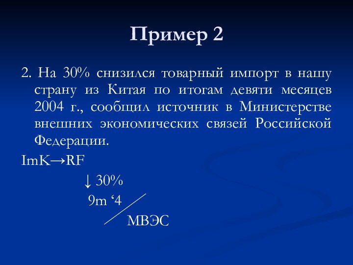 Пример 22. На 30% снизился товарный импорт в нашу страну из Китая