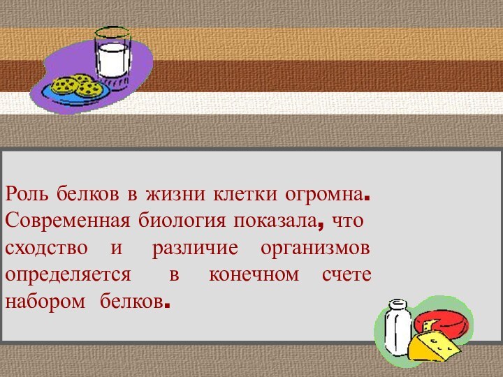 Роль белков в жизни клетки огромна.Современная биология показала, что сходство  и