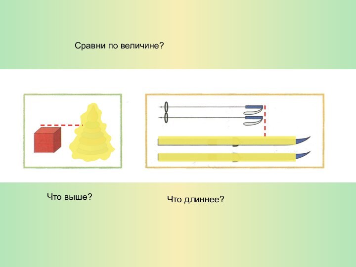 Сравни по величине?Что выше?Что длиннее?