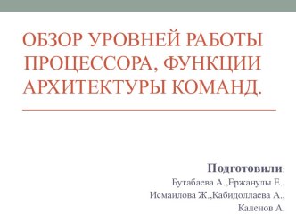 Обзор уровней работы процессора, функции архитектуры команд.